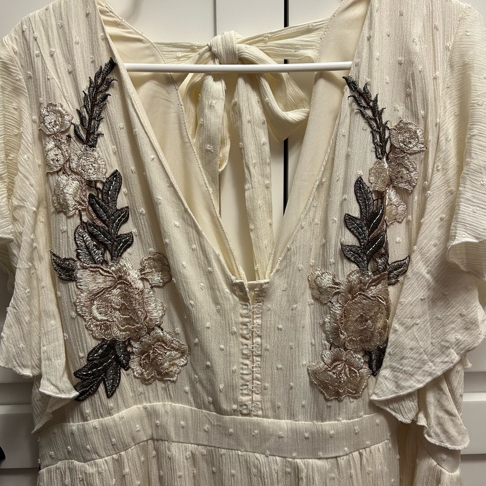 Joyfolie Cream Maxi Dress with Floral Accents - Picture 2 of 8